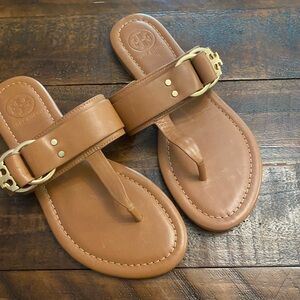 New Tory Burch Sandal Slide Flip Flop Tan Gold Size 4 Child Women 5